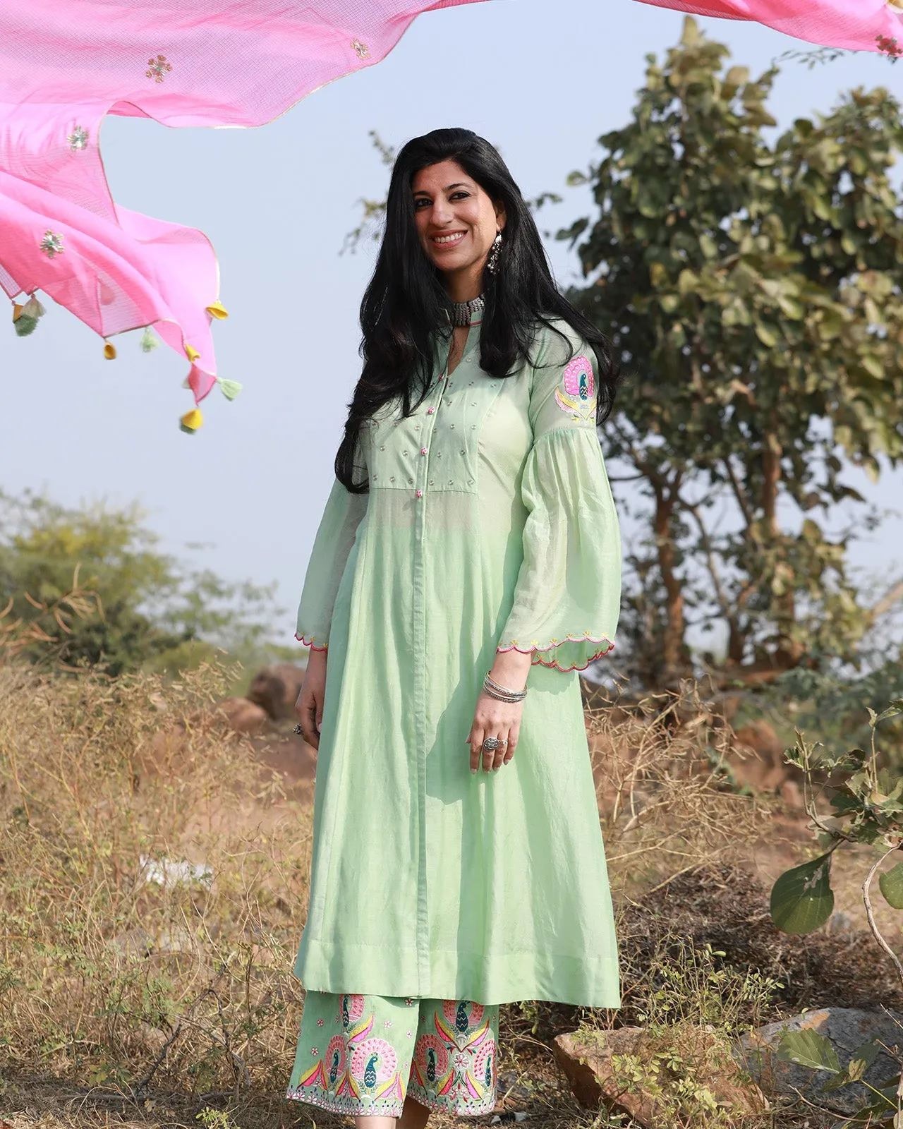 Bagh Mint Green Jacket Kurta Set