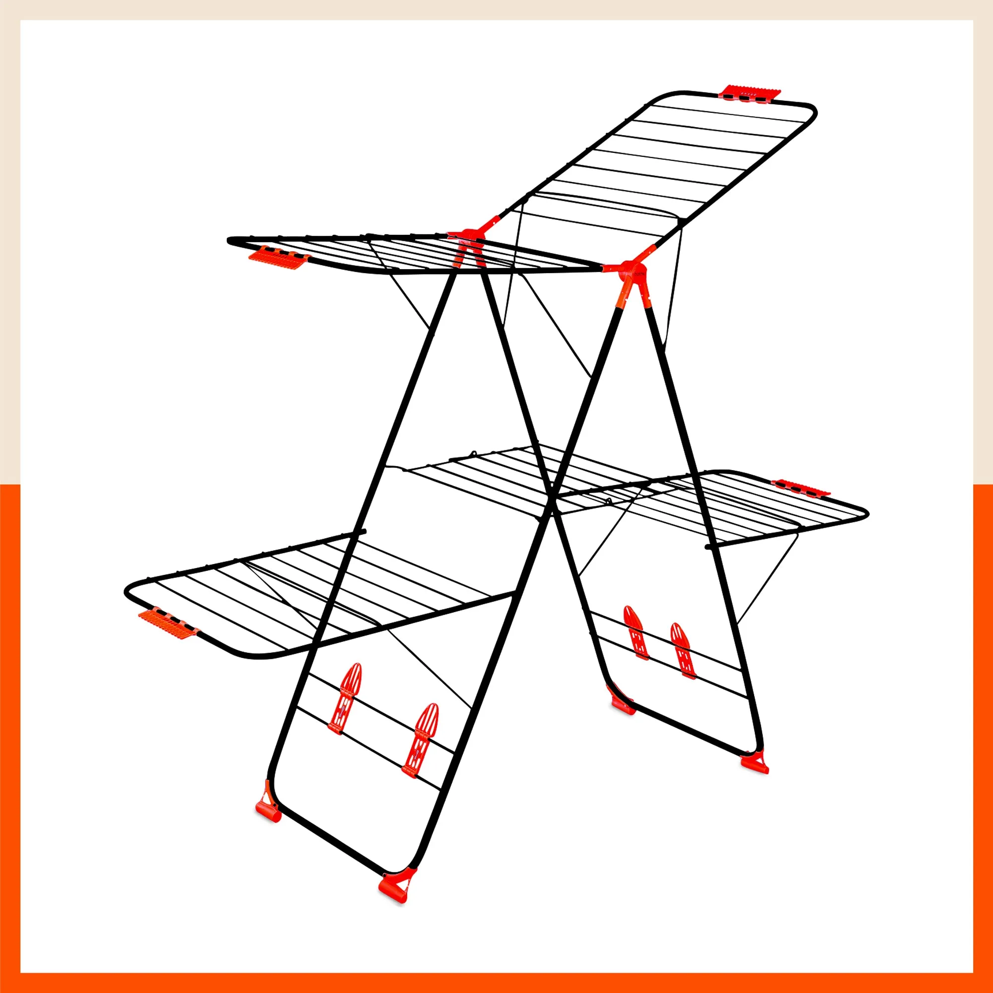 Bathla Mobidry Apollo 2 Level Foldable Cloth Drying Stand For Home - XL (Black & Red)