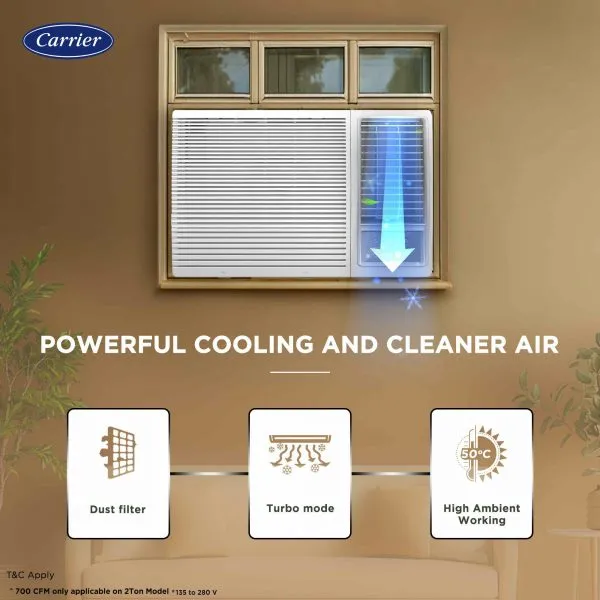 Carrier 19K ESTRELLA FXI (CIW19EC5R35F0) 1.5Ton 5 Star Window Inverter AC (Copper, Dust Filter & Turbo Mode, White)