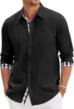 COOFANDY Men's Linen Shirt Business Casual Textured Shirt Button Up Beach Shirt