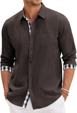 COOFANDY Men's Linen Shirt Business Casual Textured Shirt Button Up Beach Shirt