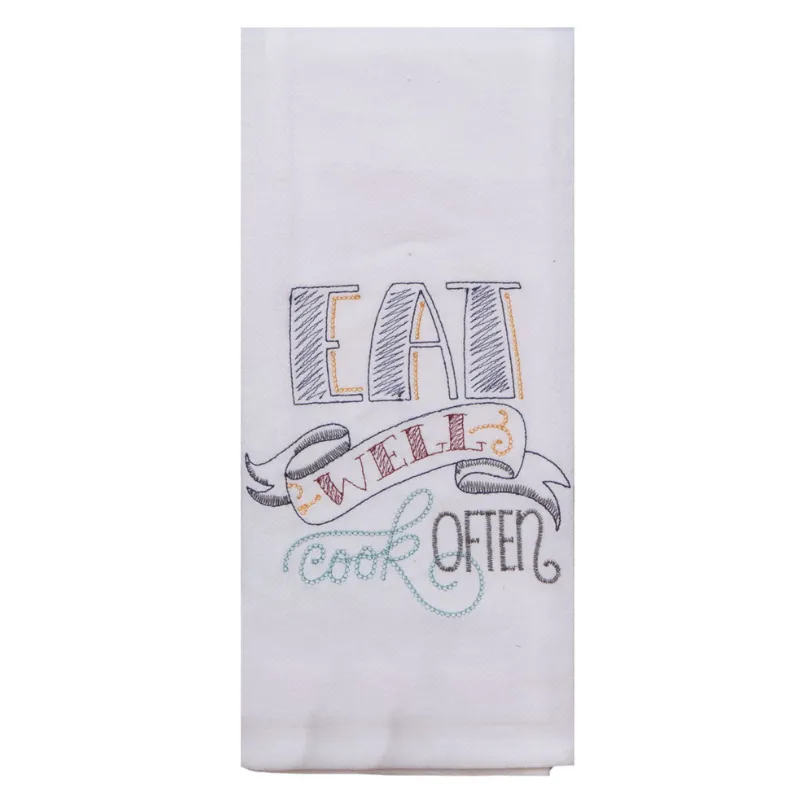 Eat Well Embroidered Towel