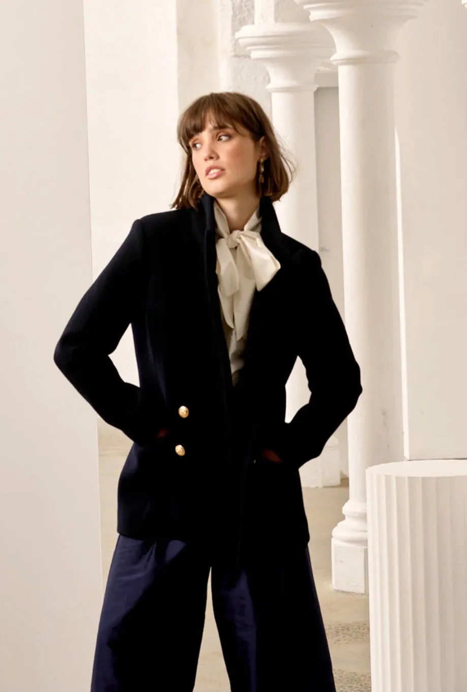La Coveture Raffaella Reefer Coat Jacket - Navy