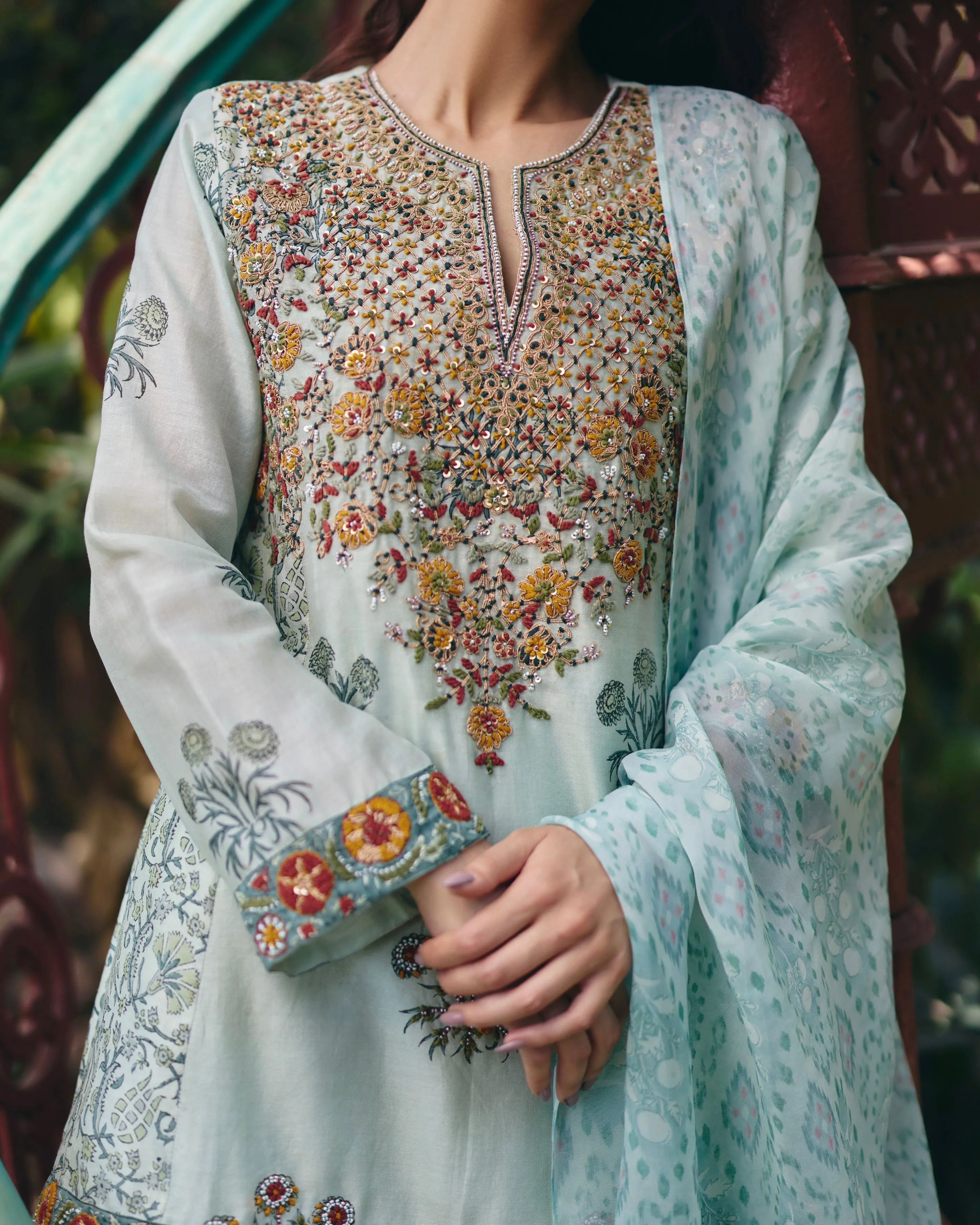 Mint Blue Printed Kurta Set