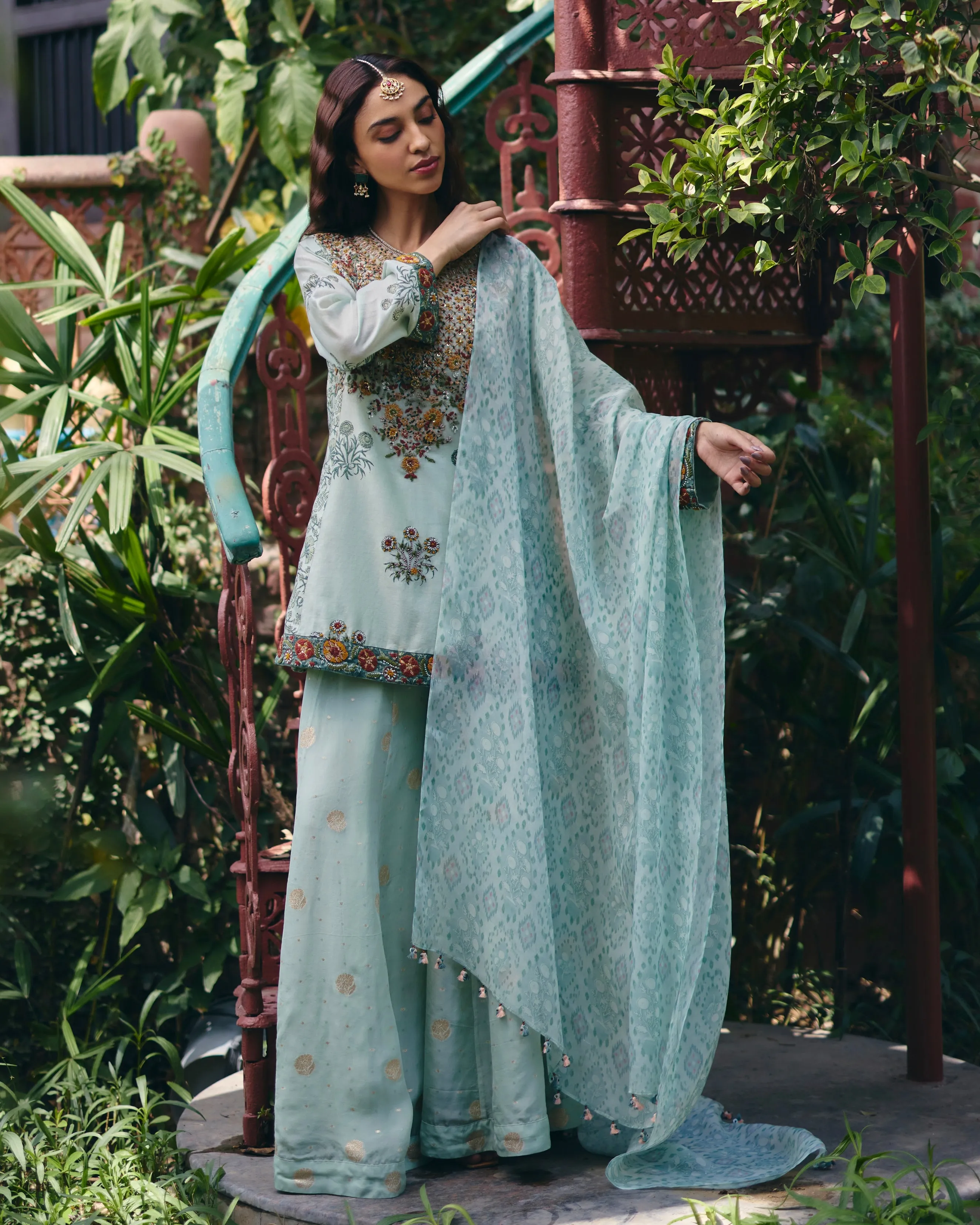 Mint Blue Printed Kurta Set